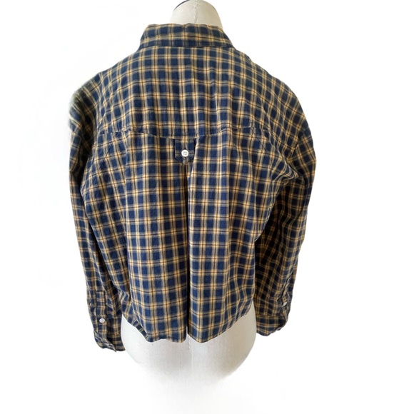 Madewell Signature Plaid Poplin Oversized Cropped ButtonDown Shirt Navy Yellow M - Picture 3 of 5
